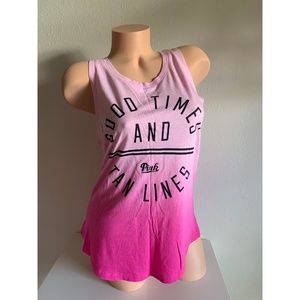 Victoria’s Secret PINK Ombre Muscle Tee Shirt Tank Top GOOD TIMES TAN LINES S